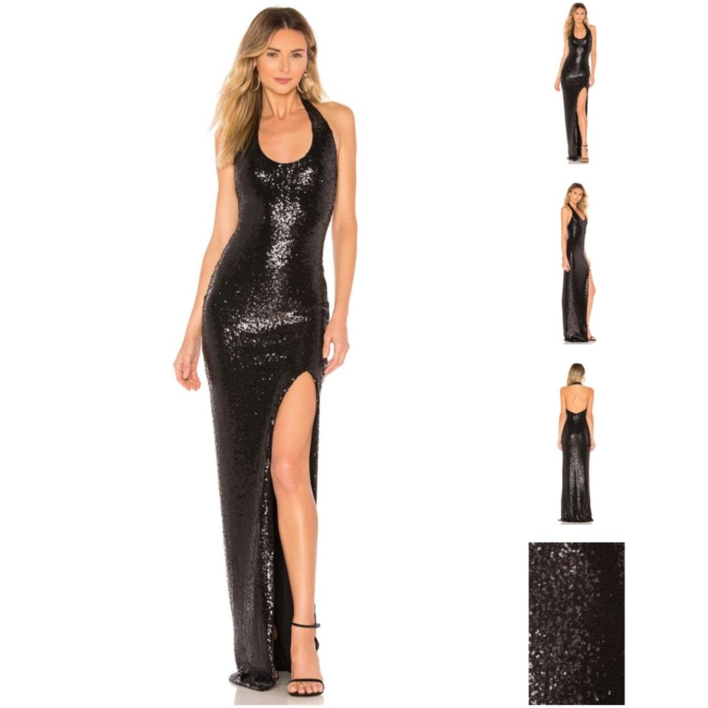Excellent NOOKIE 'SMOULDER' BLACK SEQUIN GOWN sz S